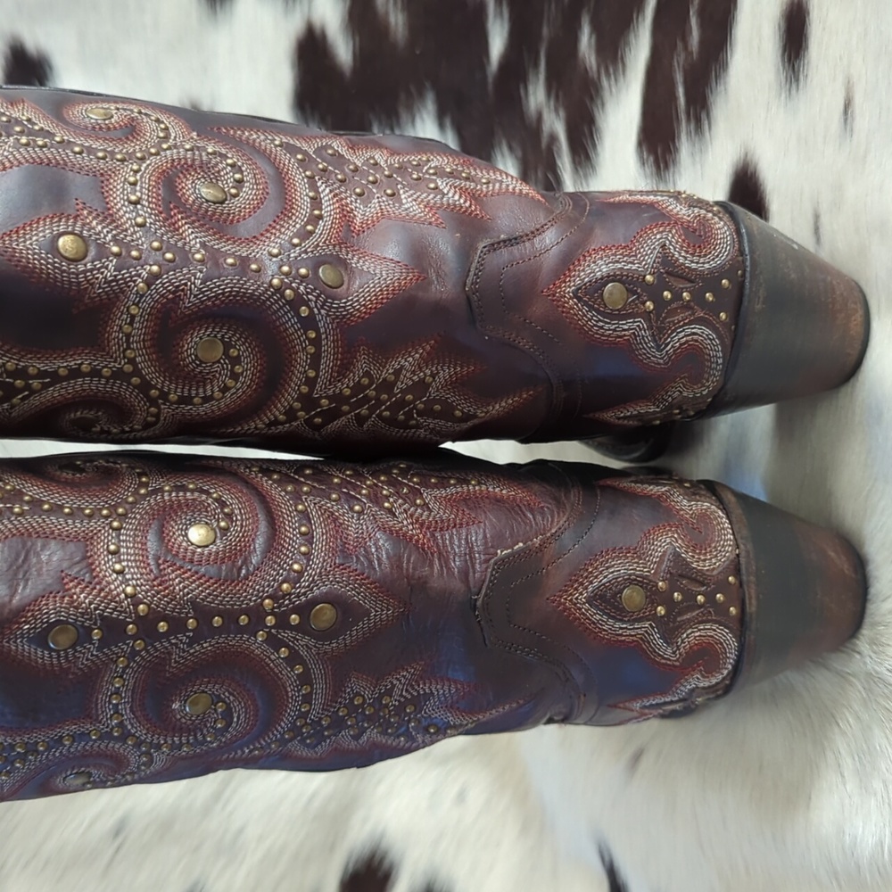 CORRAL ladies fancy studded brown leather boots style #G1031 snip toe sz 7 - Picture 5 of 16